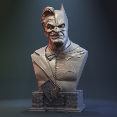 This is a dual bust of Batman and Joker combined into one figure, showcasing both characters' faces.