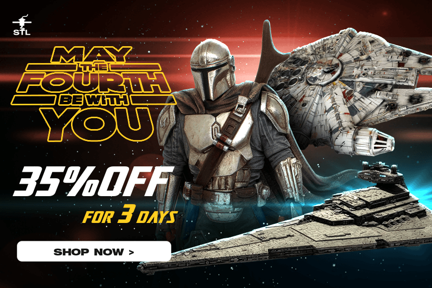 Promo banner featuring sci-fi ships and character for 'May the 4th' sale: 35% off for 3 days.