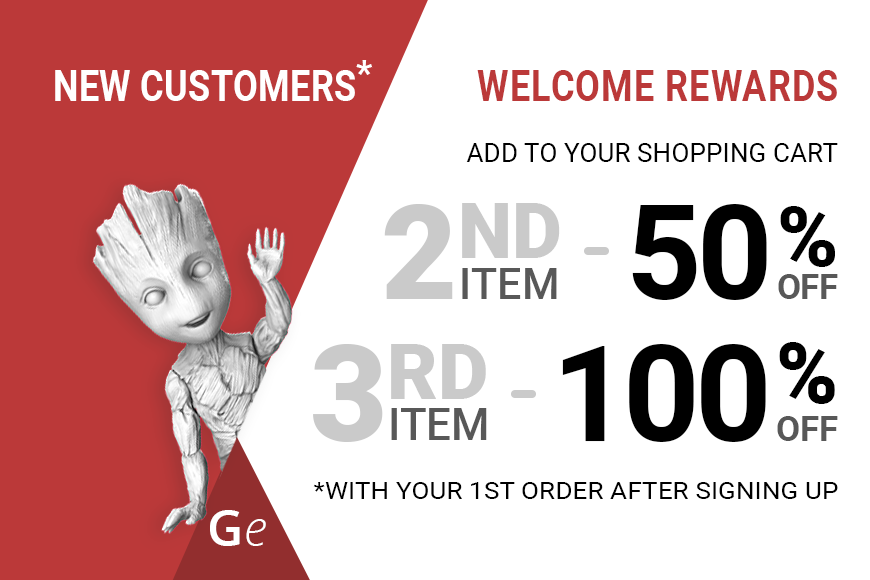 Promotion for new customers: 50% off 2nd item, 100% off 3rd item with first order signup.