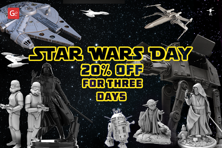 A 'Star Wars Day' sale banner with various iconic characters and ships from the franchise in space background.
