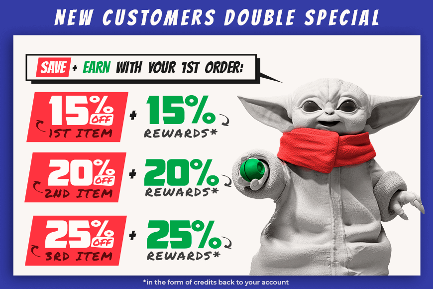 Promo banner offering new customers up to 25% off 3D models plus equal rewards on first three items.