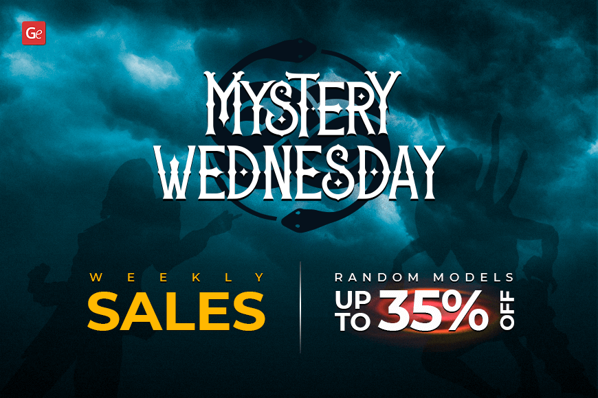 'Mystery Wednesday Sale: Get up to 35% off random 3D models. Weekly offers for 3D printing fans!'
