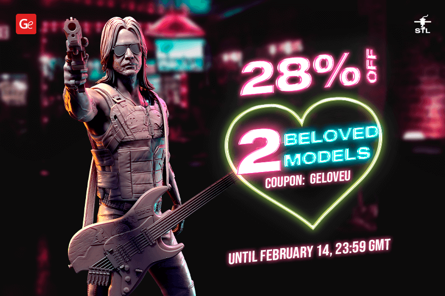 3D model promo: 28% off 2 beloved models. Use coupon GELOVEU. Valid until Feb 14, 23:59 GMT.
