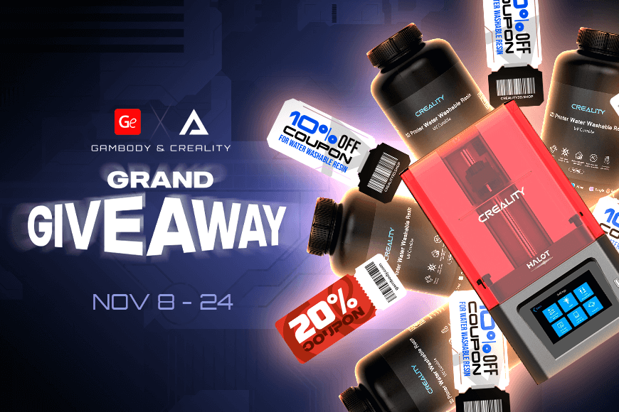 Grand Giveaway by Gambody & Creality Nov 8-24. Discounts: 10% & 20% on resins and 3D printer promo.