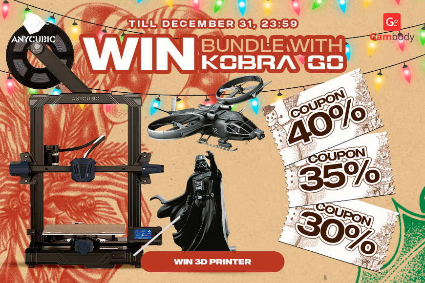 Win an Anycubic Kobra Go 3D printer, with up to 40% off coupons. Contest ends December 31.
