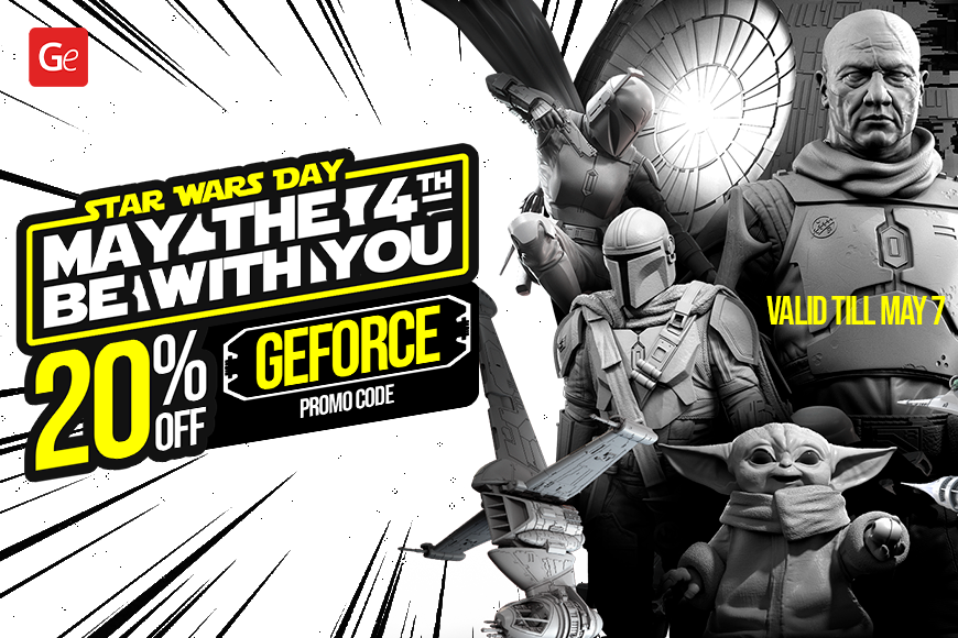 'May the 4th Be With You' promo: 20% off 3D models with code GEFORCE. Valid till May 7.
