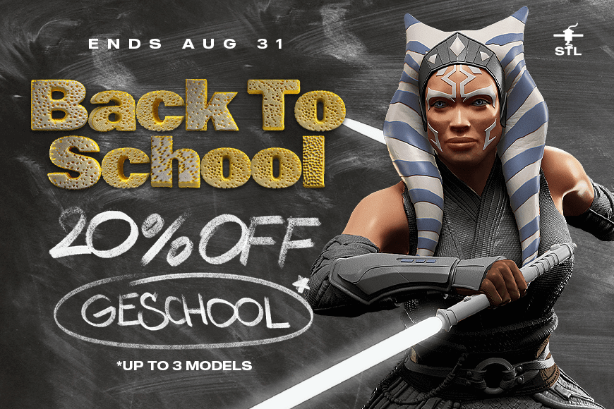 3D print sale: Back to School 2023, 20% off on up to 3 models. Offer ends Aug 31.