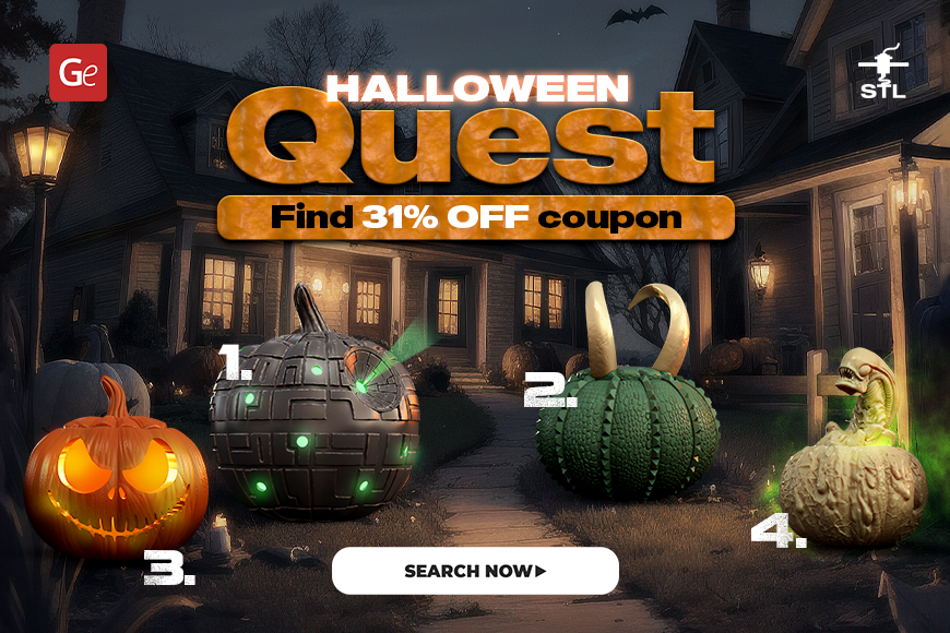 Halloween Quest 2023: Discover a 31% off coupon on spooky 3D-printable pumpkins.