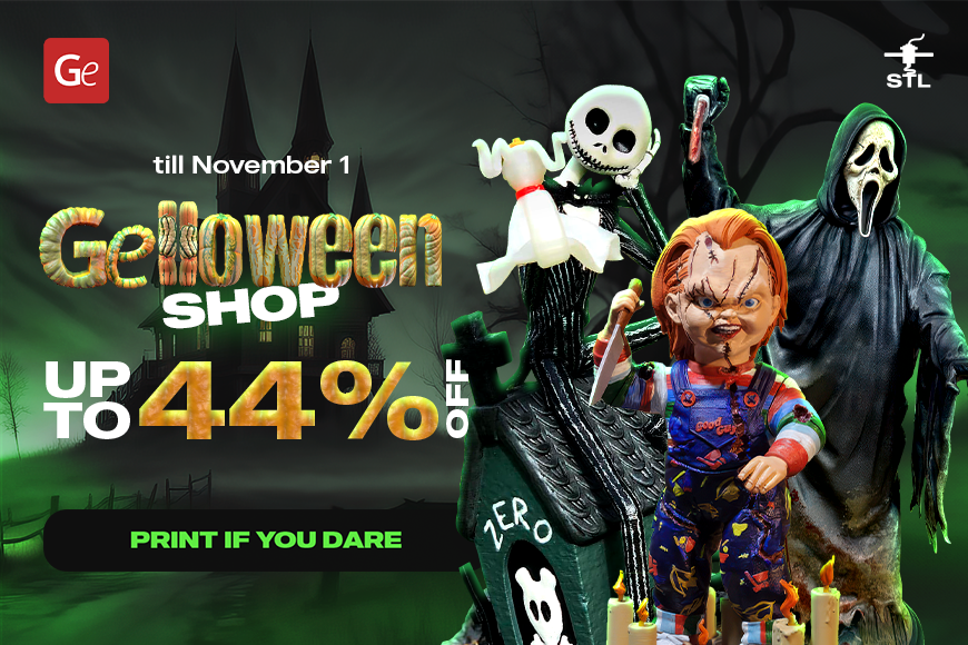 Halloween-themed 3D model sale, up to 44% off, ends Nov 1st. Spooky characters featured.