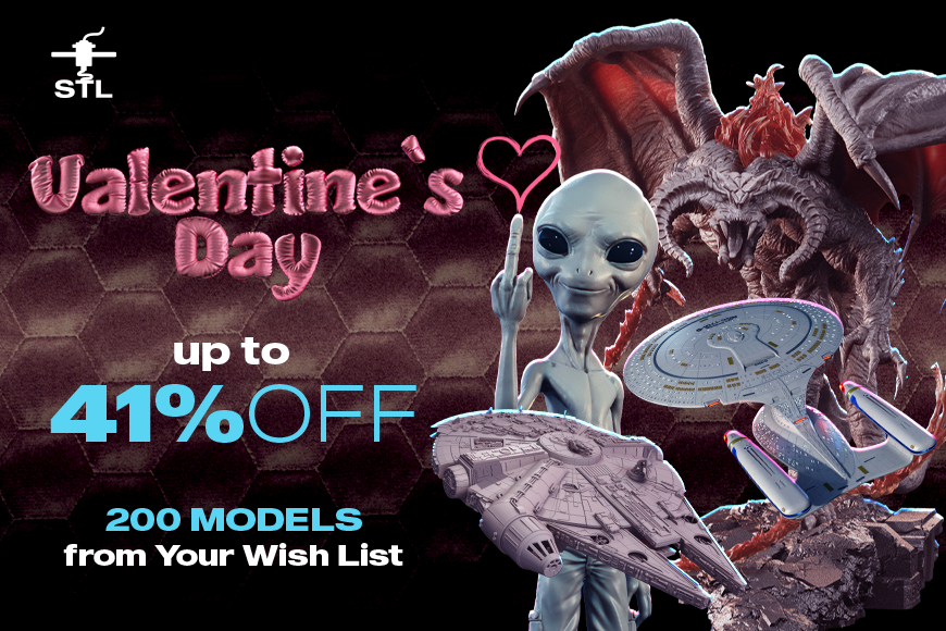 Valentine's Day Offer: Up to 41% off 3D models of ships, creatures, and an alien. 200 models available.