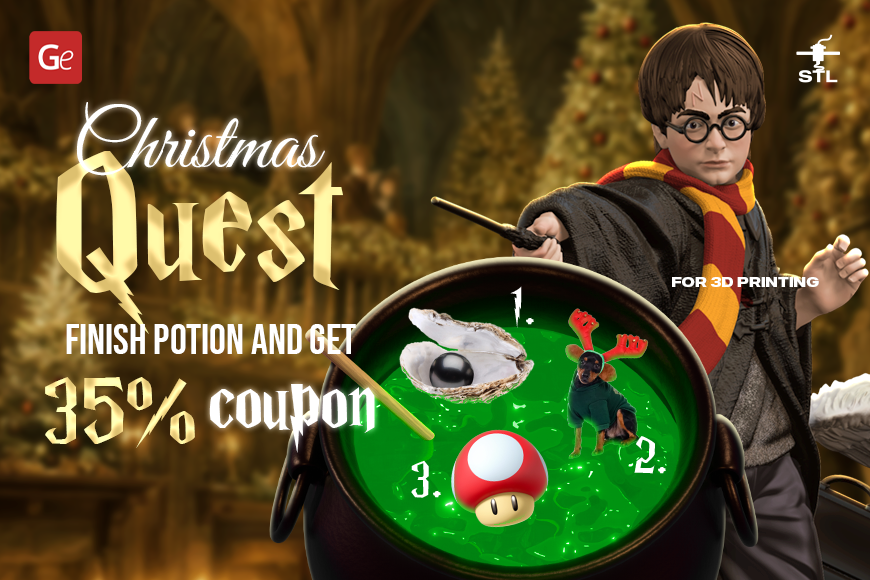 Christmas Quest: Brew potion for 35% off Gambody 3D models. Mix oyster, reindeer dog, mushroom.