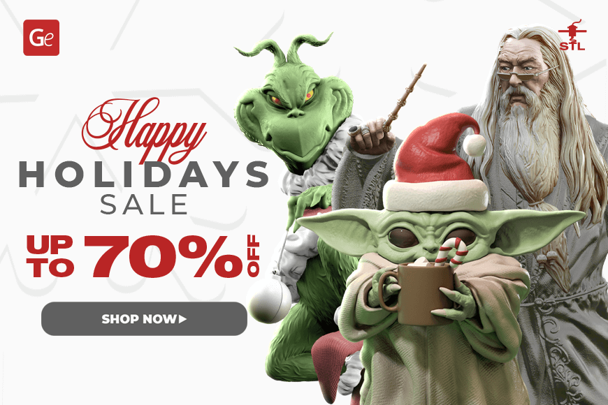 Holiday Sale 2023: Up to 70% off on 3D model STL files inspired by video games, comics, and movies.