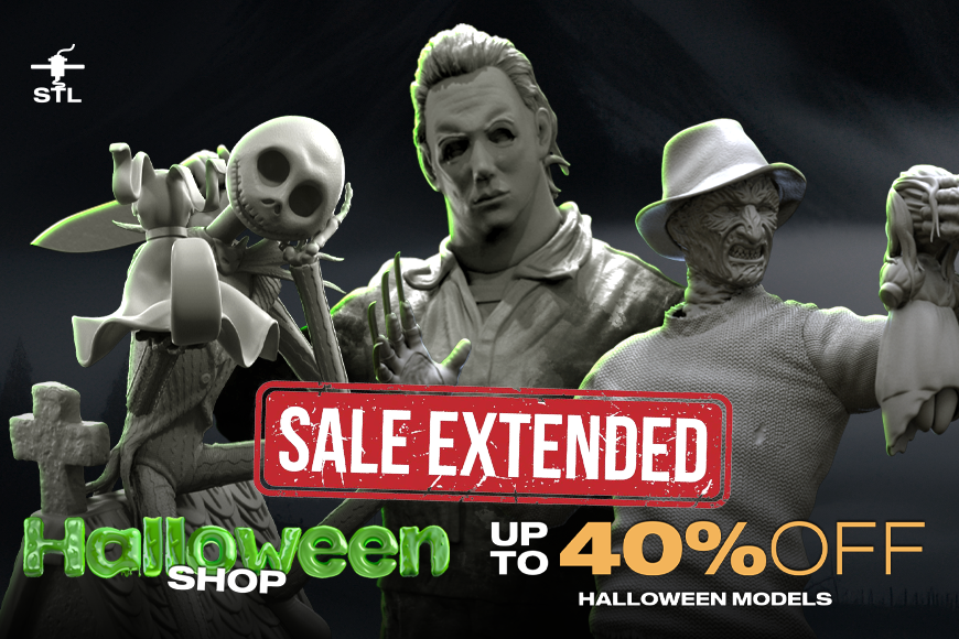 Halloween Shop 2024: Sale Extended! Up to 40% off on spooky 3D models for printing.