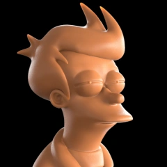 3D printed bust of a cartoon character with combed hair and closed eyes, resembling Fry from Futurama.