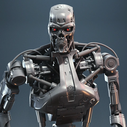 A highly detailed T-800 endoskeleton model, showcasing intricate mechanical details for 3D printing.