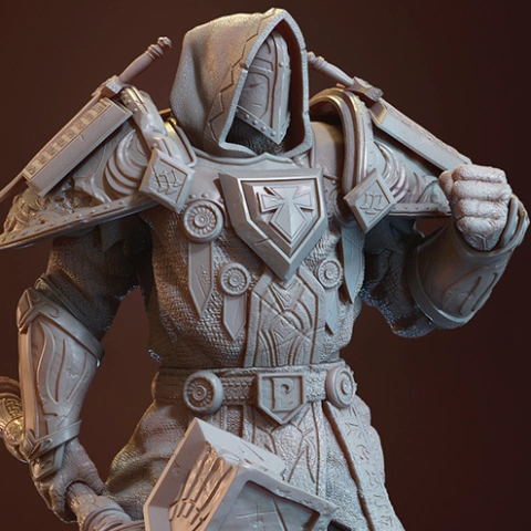 A detailed 3D model of a Paladin in Judgement Armor from World of Warcraft, ready for 3D printing.