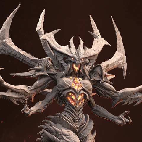 Demonic creature with horns and fiery details, designed for 3D printing, from Gambody.