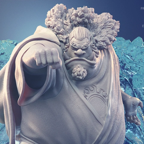 A detailed 3D model of a strong character with floral hair, ready for 3D printing.