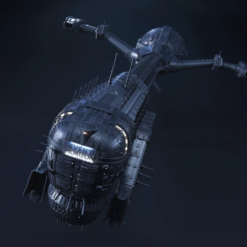 Futuristic spaceship model with detailed textures and lighting, designed for 3D printing.