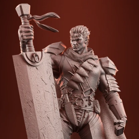 Warrior in armor with a large sword, standing boldly, detailed textures, dynamic pose.
