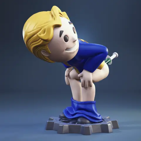 A 3D model of a cartoon character bending over with pants down, on a base labeled 'Gambody.com'.