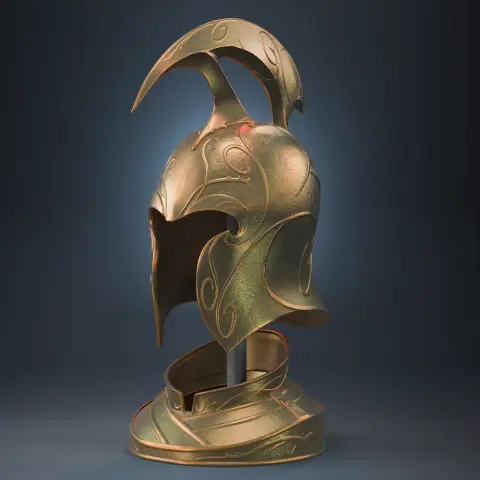 Elegant high elven helm with intricate patterns and a prominent crest for cosplay.